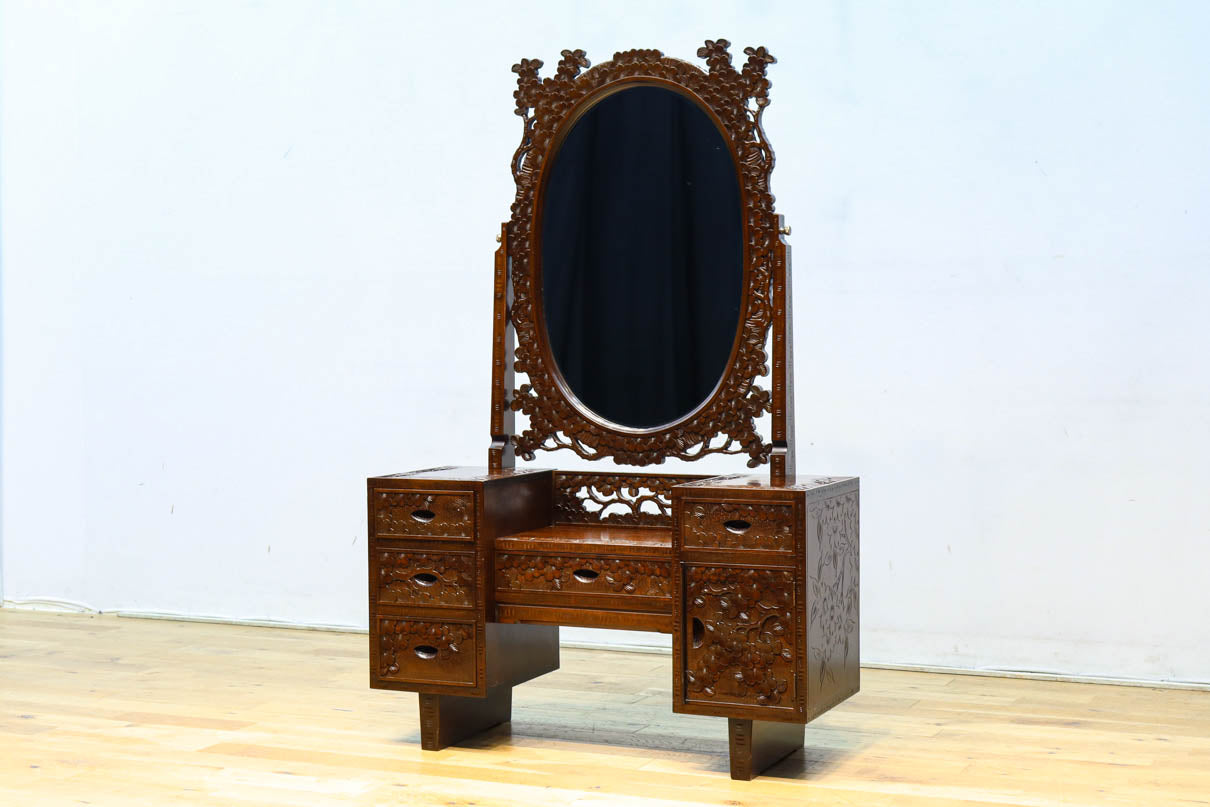 桜の彫刻模様で華やかな軽井沢彫鏡台 BB3145 – 古福庵 [ KOFUKUAN