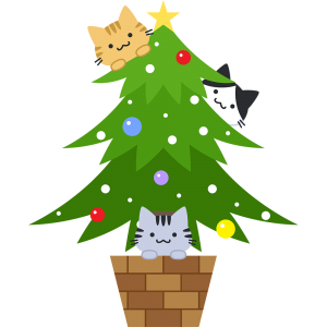 クリスマスツリーで遊ぶ猫 | 無料イラスト＆かわいいフリー素材集 ねこ