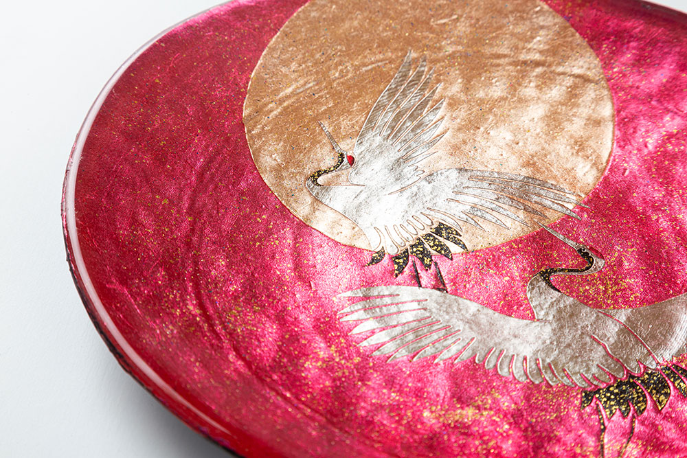 日の出鶴｜GALLERY｜中村光彩 漆芸ガラス箔押蒔絵 ｜会津塗伝統工芸士