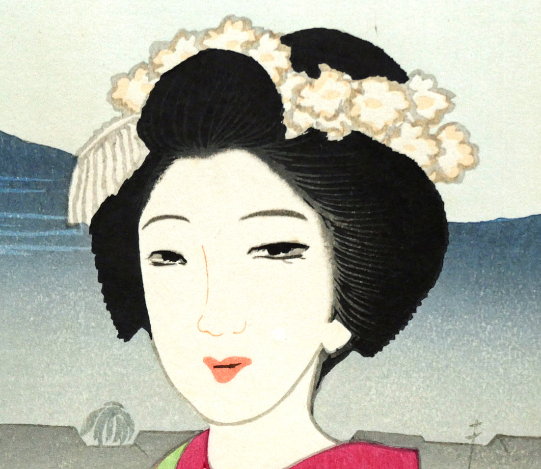 竹久夢二「加茂の露台」木版画 絵画買取・販売の小竹美術