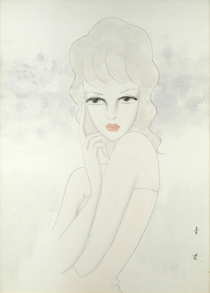 東郷青児「婦人像」水彩画・4号色紙 絵画買取・販売の小竹美術