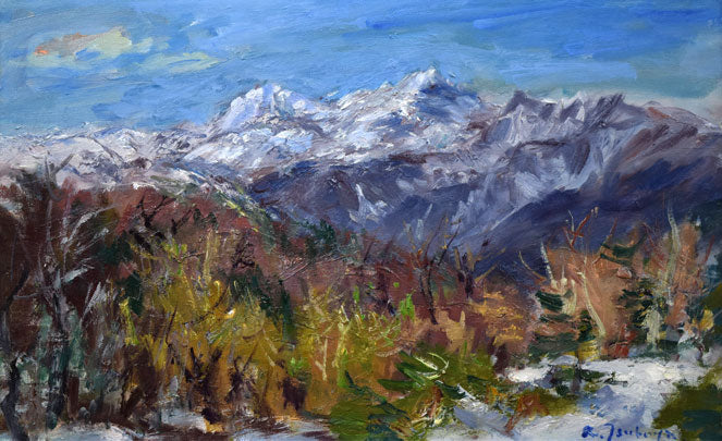 坪谷六郎「待春（浜益峠にて）」油絵・M10号 絵画買取・販売の小竹美術