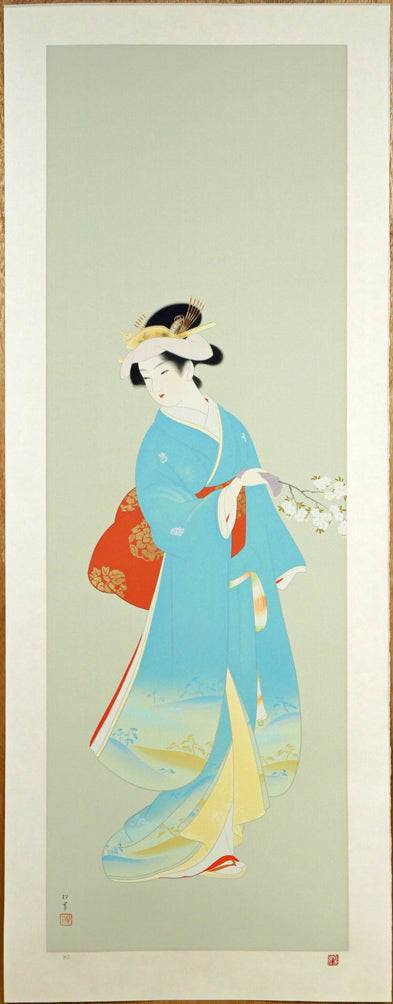 上村松園「春信」シルクスクリーン版画・絹本 絵画買取・販売の小竹美術