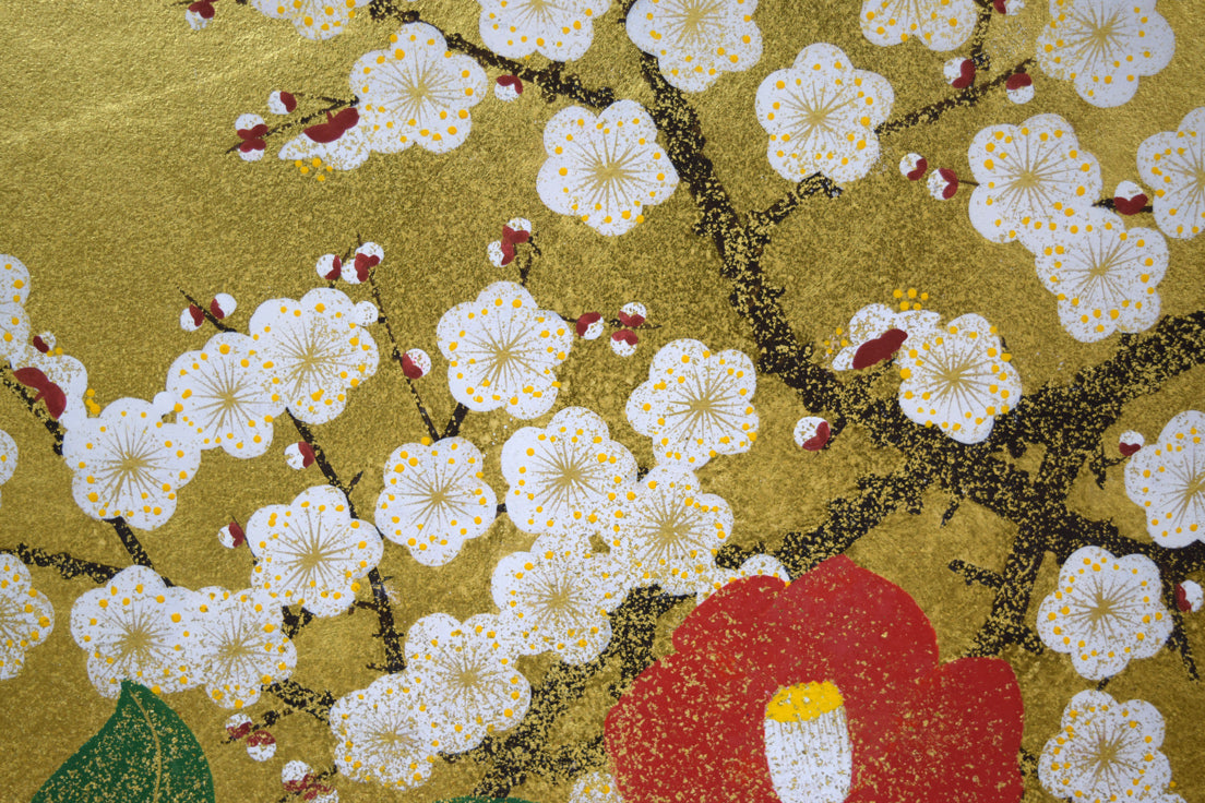 渡辺章雄「梅椿」日本画・F6号 絵画買取・販売の小竹美術