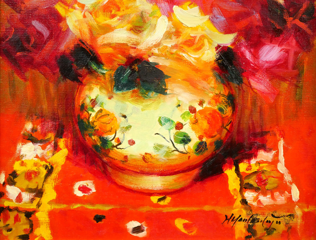 山本彪一「薔薇」油絵・F6号 絵画買取・販売の小竹美術