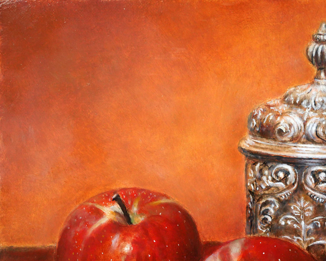 山中雅彦「果物のある静物（りんご・いちご）」油絵・F4号 絵画買取