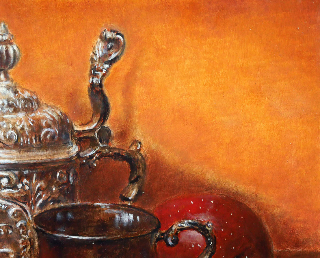 山中雅彦「果物のある静物（りんご・いちご）」油絵・F4号 絵画買取