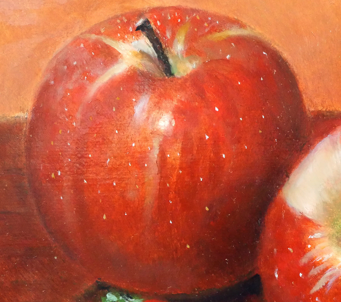 山中雅彦「果物のある静物（りんご・いちご）」油絵・F4号 絵画買取