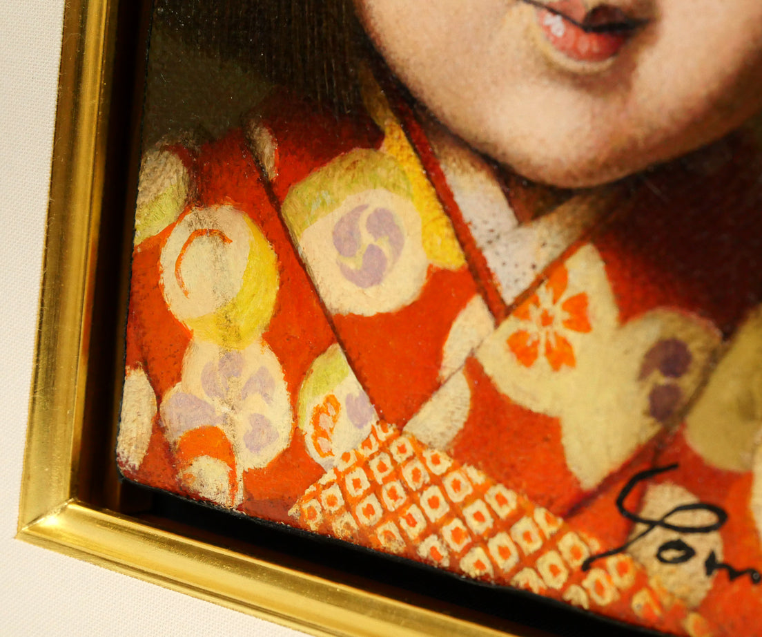 余村展「人形（市松人形）」油絵・F0号 絵画買取・販売の小竹美術