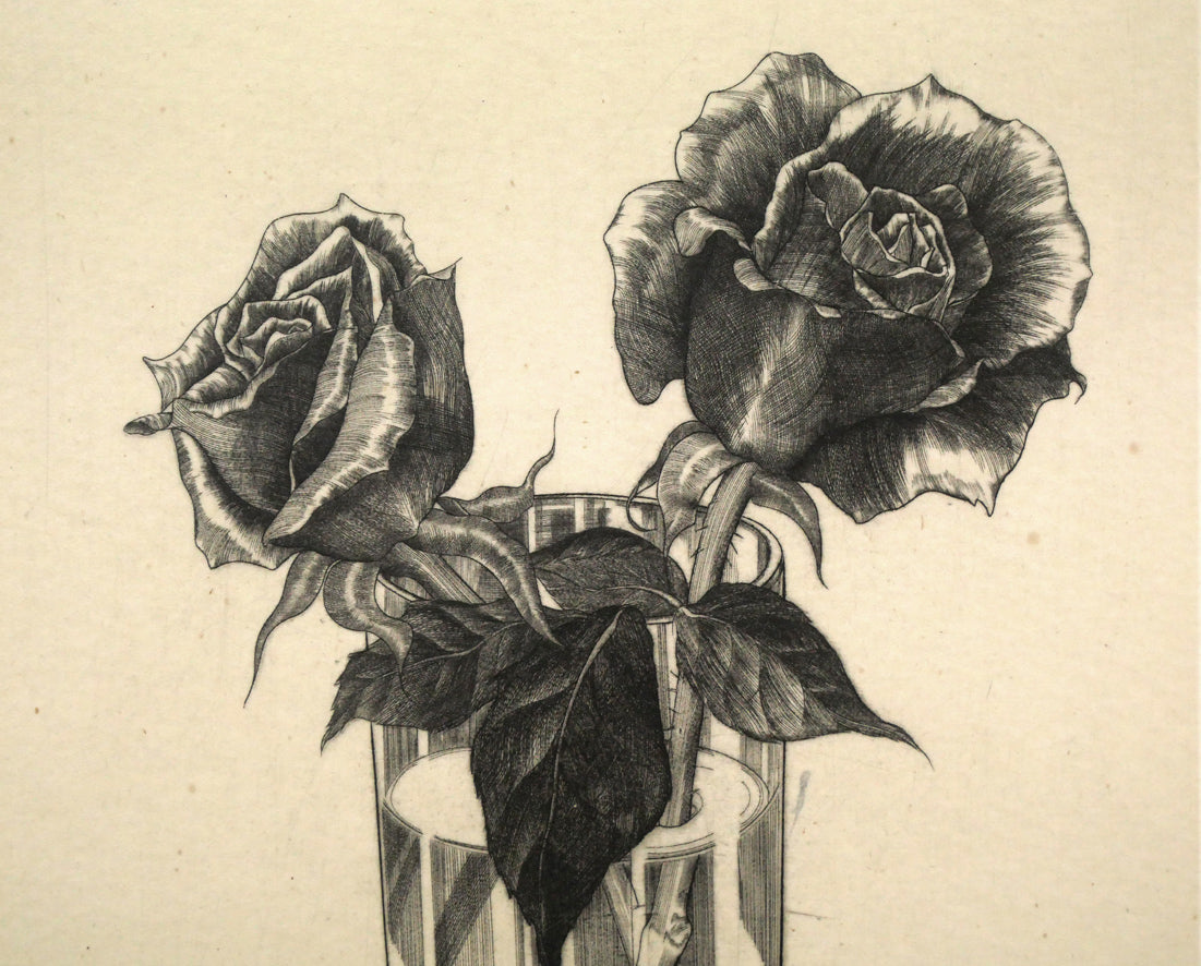 吉田勝彦「薔薇二輪」銅版画 絵画買取・販売の小竹美術