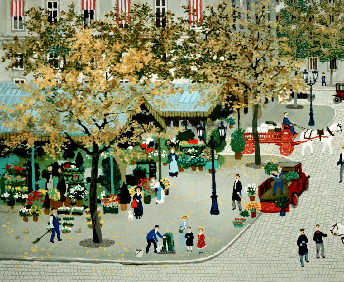 C082 ミッシェル・ドラクロワ リトグラフ 直筆サイン入「パリの街角