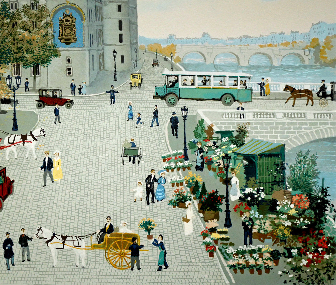 C082 ミッシェル・ドラクロワ リトグラフ 直筆サイン入「パリの街角