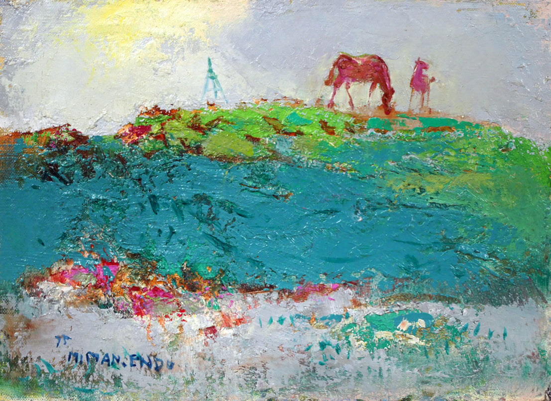 遠藤ミマン「三角点のある風景」油絵・F4号 絵画買取・販売の小竹美術