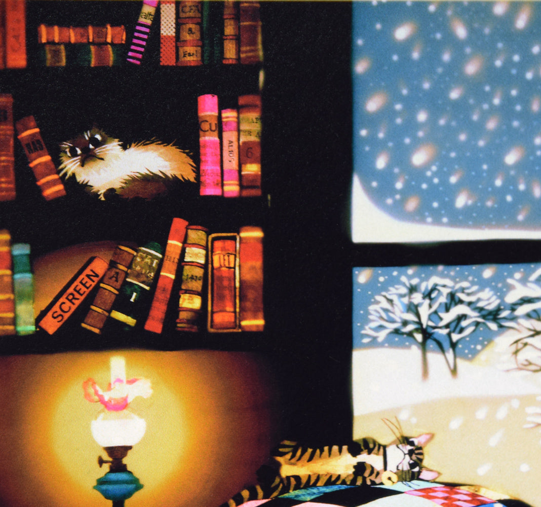 藤城清治「こたつと猫」レフグラフ 絵画買取・販売の小竹美術