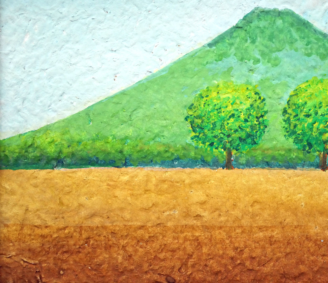 府川誠「二本の木」肉筆油彩画・色紙サイズ 絵画買取・販売の小竹美術