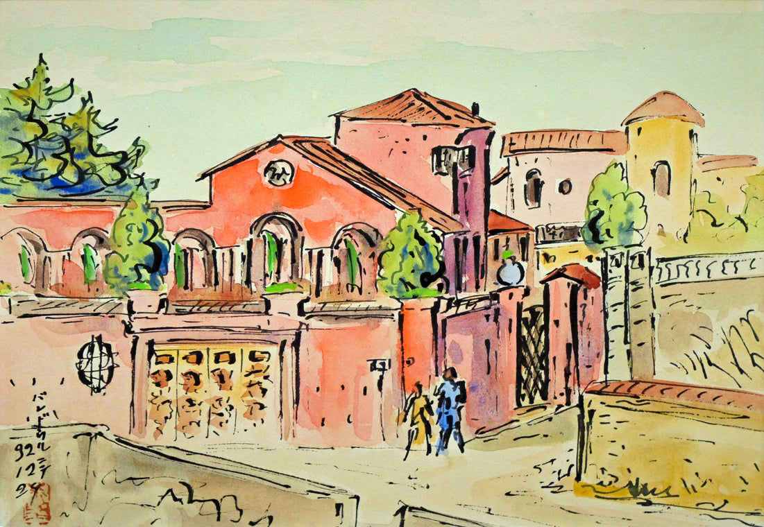 作者不明「南佛スケッチ バンドールの家」水彩画（14.4×20.5cm） 絵画