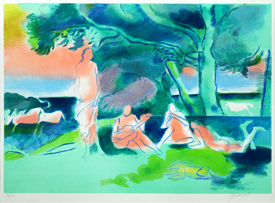 ポール ギヤマン（Paul Guiramand）「木の下の音楽会」リトグラフ 絵画