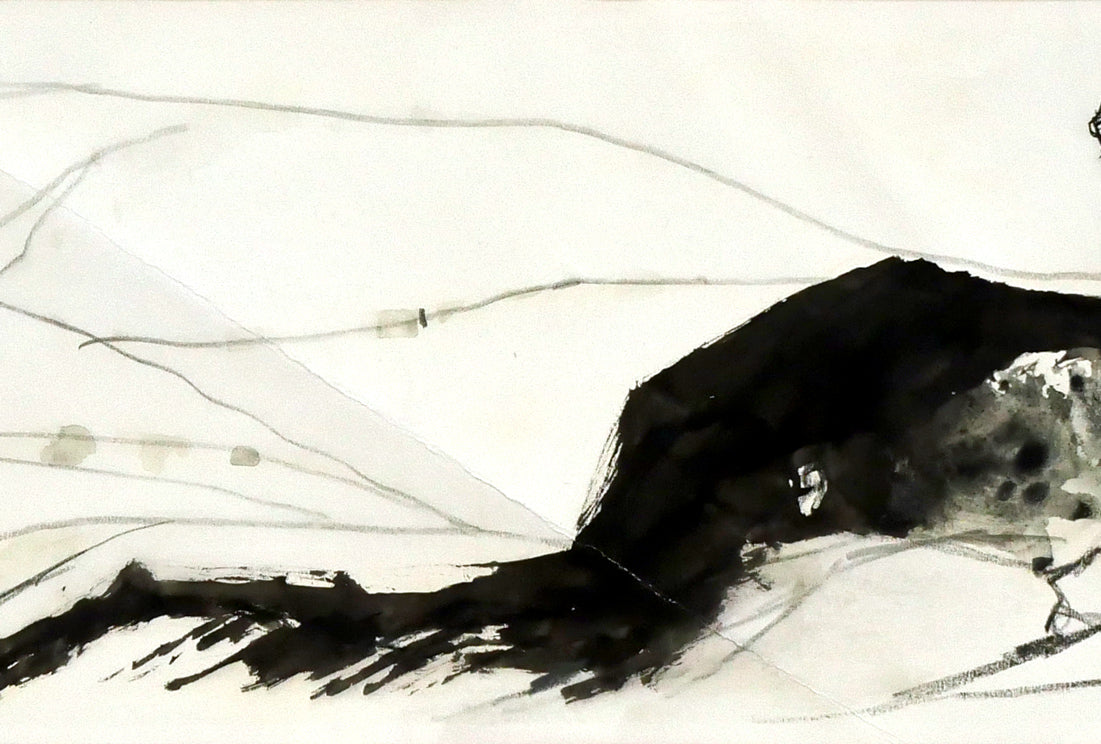 岩田専太郎「挿絵原画カット（横長）」水墨画・10号 絵画買取・販売の