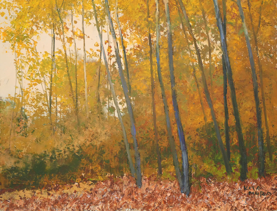 北村巌「武蔵野の秋」油絵・F3号 絵画買取・販売の小竹美術