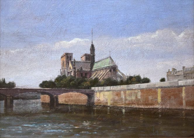 久保博孝「ノートルダム寺院（パリ）」油絵・F4号 絵画買取・販売の