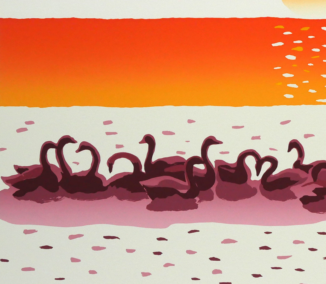 栗谷川健一「旅立ち近く（濤佛湖・白鳥公園）」シルクスクリーン版画