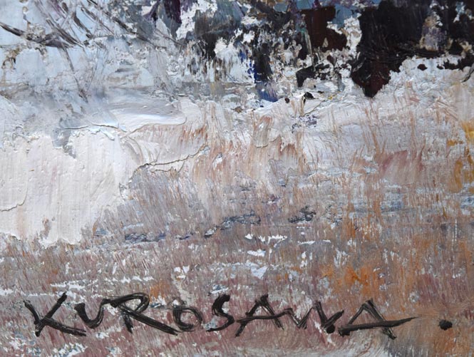 黒沢信男「曇日雪景」油絵・F6号 絵画買取・販売の小竹美術