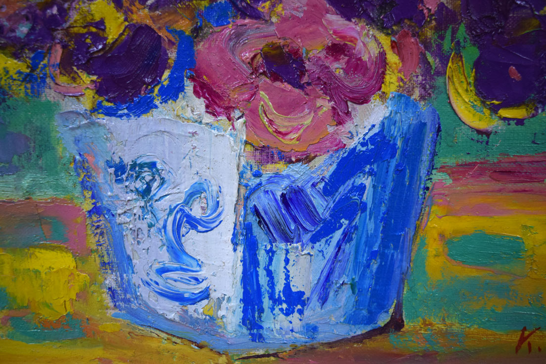 三塩清巳「パンジー」油絵・F4号 絵画買取・販売の小竹美術