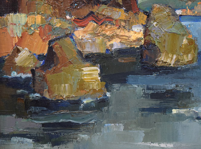 小川清「小樽祝津風景」油絵・F8号 絵画買取・販売の小竹美術