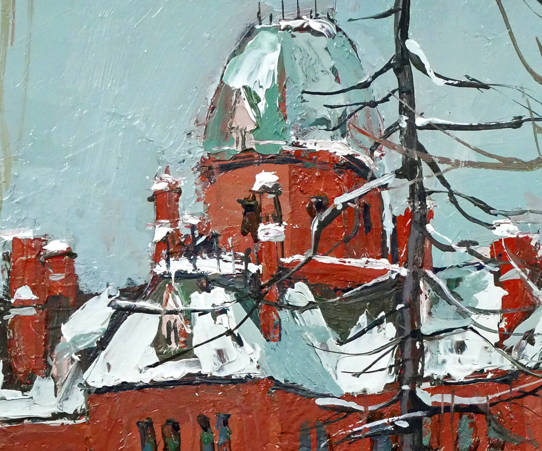 小田切訓「雪の北海道庁」油絵・F8号 絵画買取・販売の小竹美術