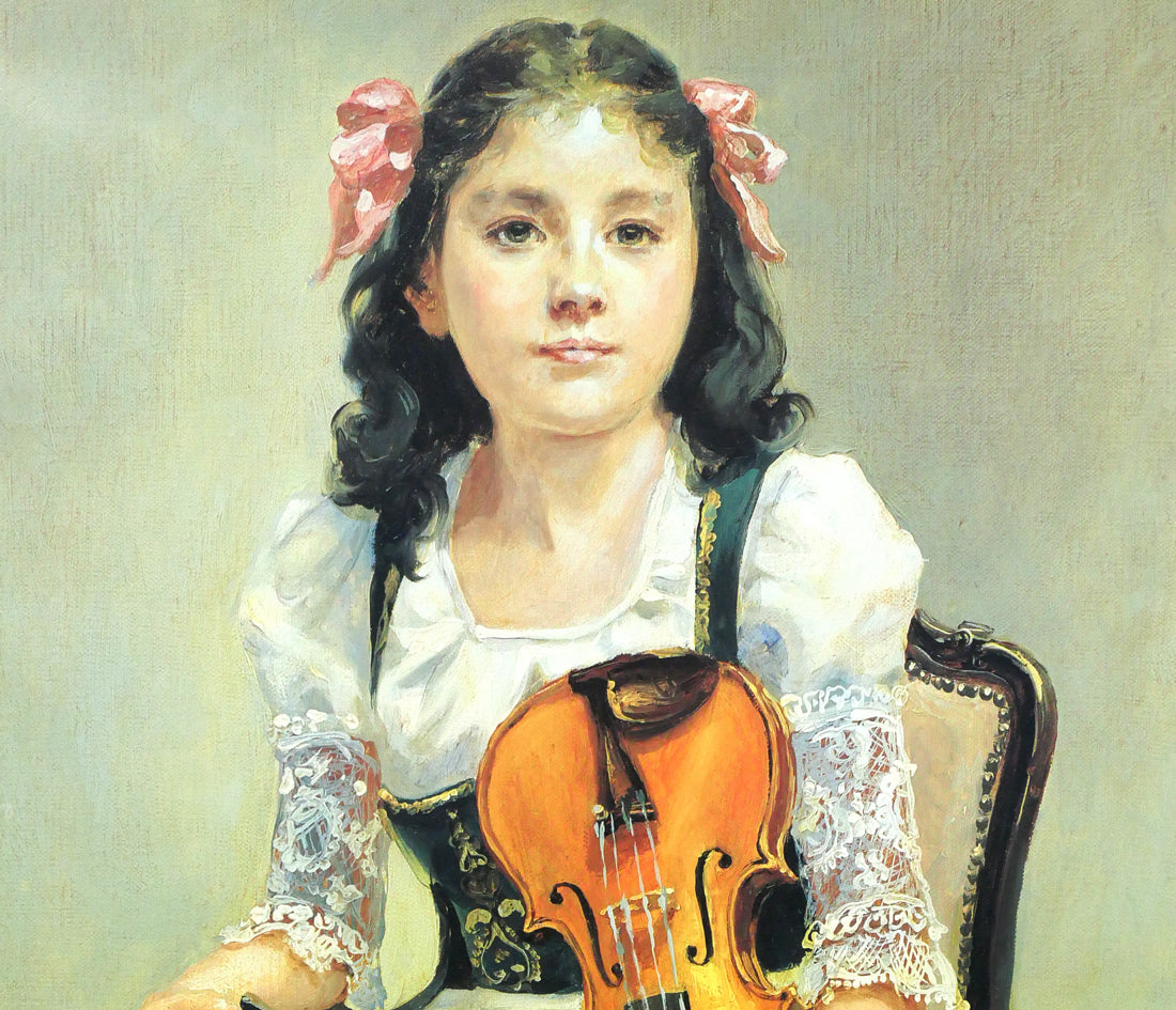 奥龍之介「バイオリンの少女」特製美術画・8号 絵画買取・販売の小竹美術