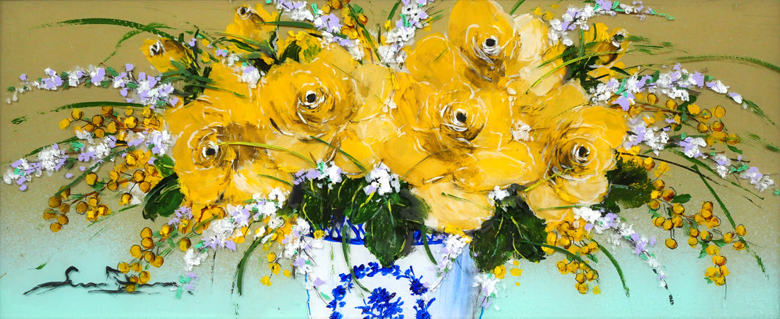 大野剛正「ほのかな香り（黄色い花）」アクラス画（油彩）・5号 絵画