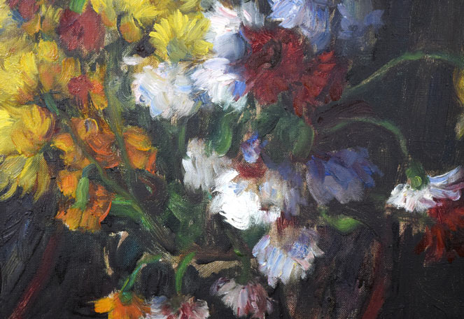 P バック「りんごと花の静物」油絵・変形20号 絵画買取・販売の小竹美術