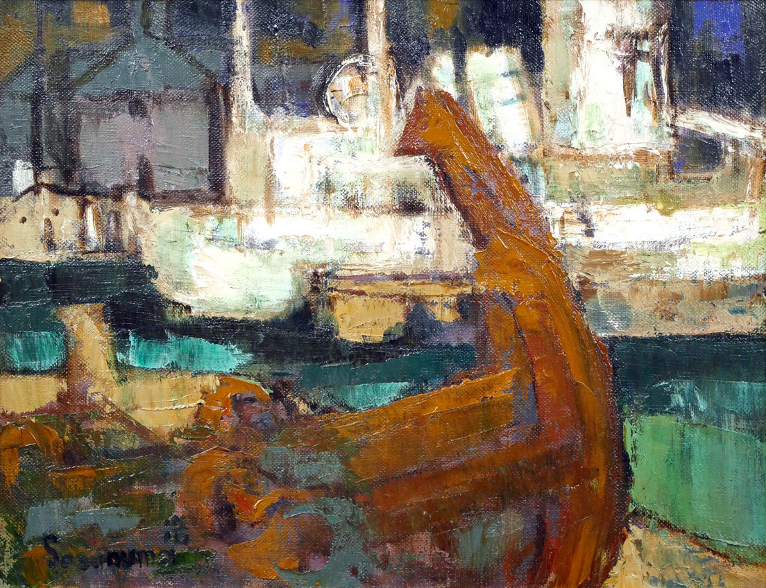 笹沼浩平「錨と舩（渡欧記念個展出品作）」油絵・F6号 絵画買取・販売