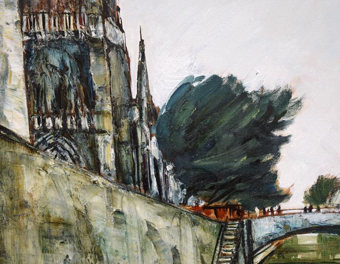 園田郁夫「パリ風景（セーヌ河畔）」油絵・F10号 絵画買取・販売の小竹美術