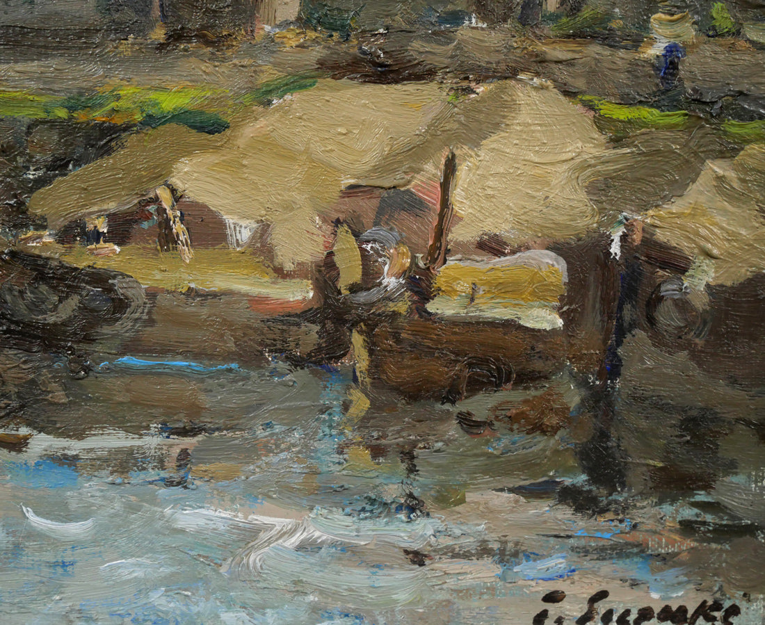 鈴木伝「小樽の運河」油絵・F3号 絵画買取・販売の小竹美術