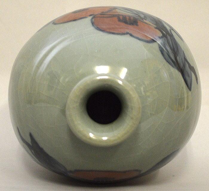 田村耕一「青磁椿文壺」共箱 絵画買取・販売の小竹美術