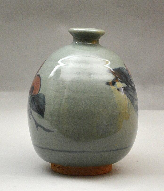 田村耕一「青磁椿文壺」共箱 絵画買取・販売の小竹美術