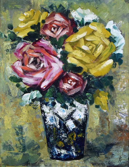 田中岑「バラ」油絵・F6号 絵画買取・販売の小竹美術