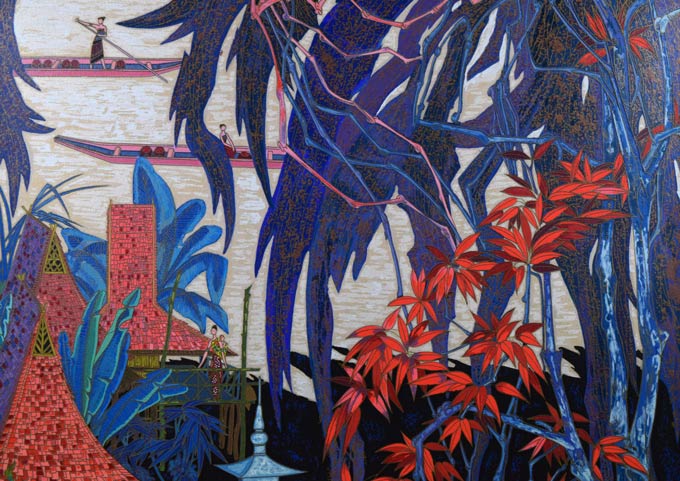 丁紹光「聖なる村」シルクスクリーン版画 絵画買取・販売の小竹美術