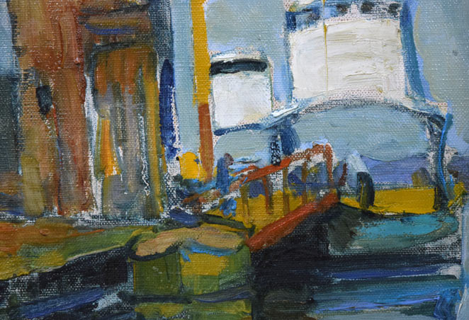 豊島輝彦「小樽港」油絵・F3号 絵画買取・販売の小竹美術