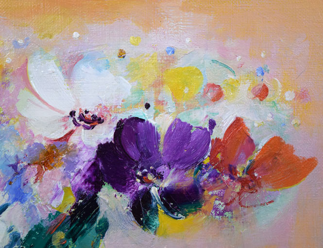 渡辺芳文「花」油絵・F3号 絵画買取・販売の小竹美術