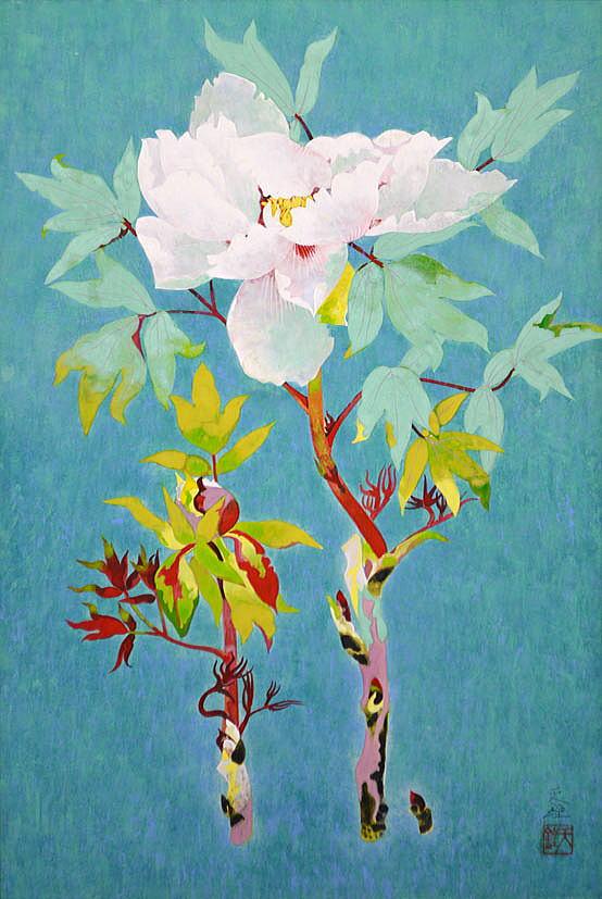 浅野天鐘「冬牡丹」日本画・M12号 絵画買取・販売の小竹美術