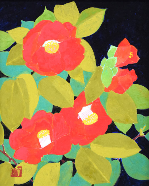 浅野天鐘「椿」日本画・F3号 絵画買取・販売の小竹美術