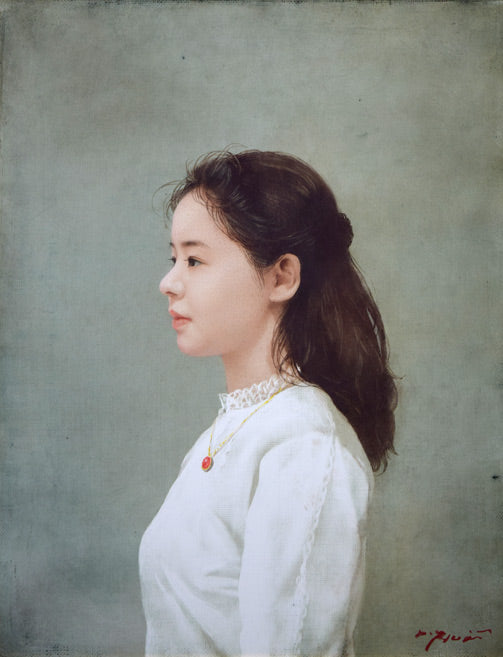 藤井勉「想う頃」油絵・F5号 絵画買取・販売の小竹美術