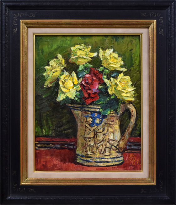 萩谷巌「静物画（ばら）」油絵・F6号 絵画買取・販売の小竹美術