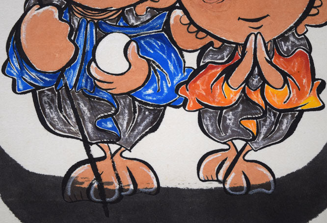 荘眠月（本庄基晃）「めおと地蔵之図」墨彩画 絵画買取・販売の小竹美術