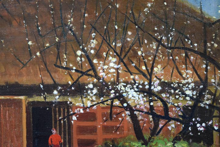 居串佳一「梅咲く農家」油絵・F10号 絵画買取・販売の小竹美術
