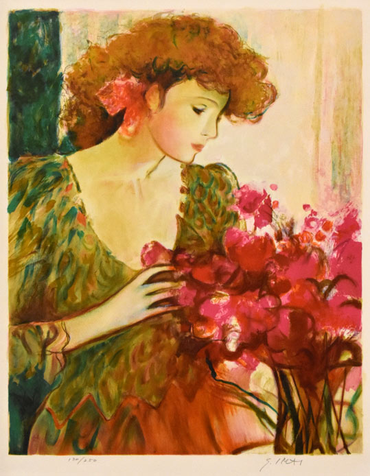 今井幸子「花束と女性」リトグラフ・12号 絵画買取・販売の小竹美術