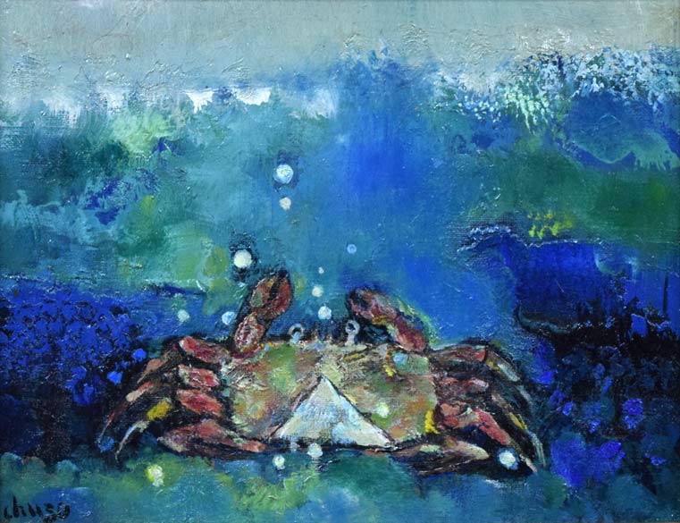 岩船修三「蟹」油絵・F6号 絵画買取・販売の小竹美術