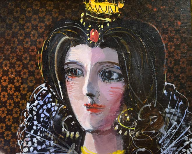 増田誠「ダイスをする王と王妃」油絵・仏F10号 絵画買取・販売の小竹美術